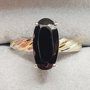 Black Oval Elite Shungite Yellow Gold 925 Sterling Silver Twist Ring